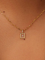 Gold Pendant - Square Floating Diamond Charm