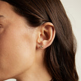 Double Bezel Marquise Lab Grown White Sapphire Stud Earrings