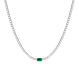 Lab Grown White Sapphire Tennis Necklace with Emerald