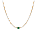 Lab Grown White Sapphire Tennis Necklace with Emerald