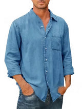 Chemise en Mélange de Denim à Manches Longues