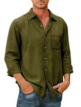 Chemise en Mélange de Denim à Manches Longues