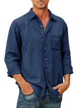Chemise en Mélange de Denim à Manches Longues