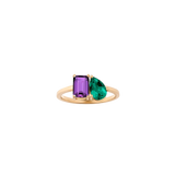 Toi et Moi Gemstone Classic Ring - Purple Amethyst & Green Emerald