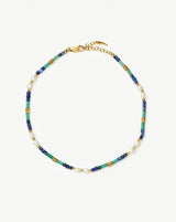 Beaded Gemstone & Pearl Anklet | 18ct Gold Plated/Lagoon Blue