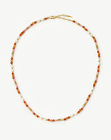 Beaded Gemstone & Pearl Short Necklace | 18ct Gold Plated/Paloma Pink