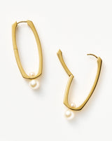 Button Pearl Ovate Hoop Earrings | 18ct Gold Plated/Pearl