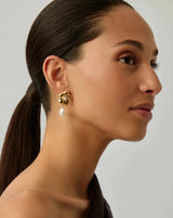 Eny Puffy Daisy Pearl Drop Earrings | 18ct Gold Plated/Pearl
