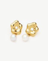 Eny Puffy Daisy Pearl Drop Earrings | 18ct Gold Plated/Pearl