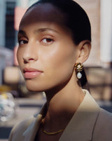 Eny Puffy Daisy Pearl Drop Earrings | 18ct Gold Plated/Pearl