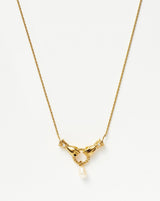 Harris Reed In Good Hands Drop Pendant Necklace | 18ct Gold Plated/Pearl & Black Onyx