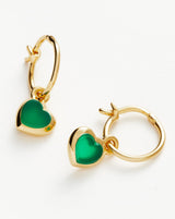 Jelly Heart Charm Mini Hoop Earrings | 18ct Gold Vermeil/Green Chalcedony