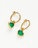 Jelly Heart Charm Mini Hoop Earrings | 18ct Gold Vermeil/Green Chalcedony