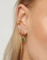 Jelly Heart Charm Mini Hoop Earrings | 18ct Gold Vermeil/Green Chalcedony
