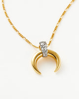 Lucy Williams Pavé Horn Pendant Necklace | 18ct Gold Vermeil/Cubic Zirconia