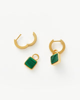 Lucy Williams Square Malachite Charm Hoop Earrings | 18ct Gold Vermeil/Malachite