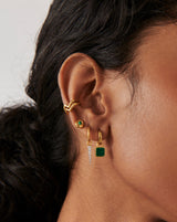 Lucy Williams Square Malachite Charm Hoop Earrings | 18ct Gold Vermeil/Malachite