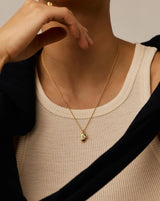 Molten Gemstone Bean Pendant Necklace | 18ct Gold Plated/Blue and Green Onyx