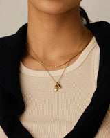 Molten Gemstone Bean Pendant Necklace | 18ct Gold Plated/Blue and Green Onyx
