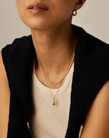 Molten Gemstone Bean Pendant Necklace | 18ct Gold Plated/Blue and Green Onyx
