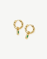 Molten Gemstone Charm Hoop Earrings | 18ct Gold Plated/Green Onyx
