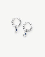 Molten Gemstone Charm Hoop Earrings | Silver Plated/Lab Grown Blue Sapphire