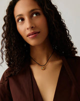 Orb Gemstone Pendant Cord Necklace | 18ct Gold Plated / Black Spinel