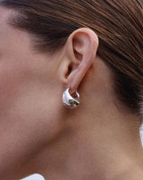 Sculptural Chubby Dome Medium Hoop Earrings | Silver Plated