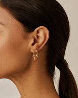 Tennis Charm Mini Hoop Earrings | 18ct Gold Vermeil/Emerald Green Nano-crystal