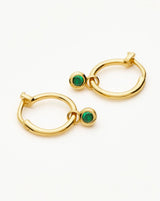 Tennis Charm Mini Hoop Earrings | 18ct Gold Vermeil/Emerald Green Nano-crystal
