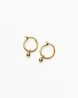 Tennis Charm Mini Hoop Earrings | 18ct Gold Vermeil/Sapphire Blue Nano-crystal