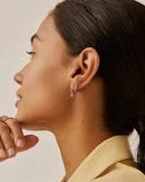 Tennis Charm Mini Hoop Earrings | Sterling Silver/Sapphire Blue Nano-crystal