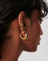 Wavy Ridge Gemstone Medium Hoop Earrings