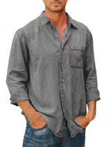 Chemise en Mélange de Denim à Manches Longues