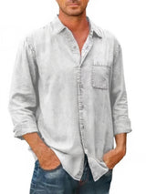 Chemise en Mélange de Denim à Manches Longues