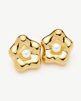 Eny Puffy Daisy Oversized Stud Earrings | 18ct Gold Plated/Pearl