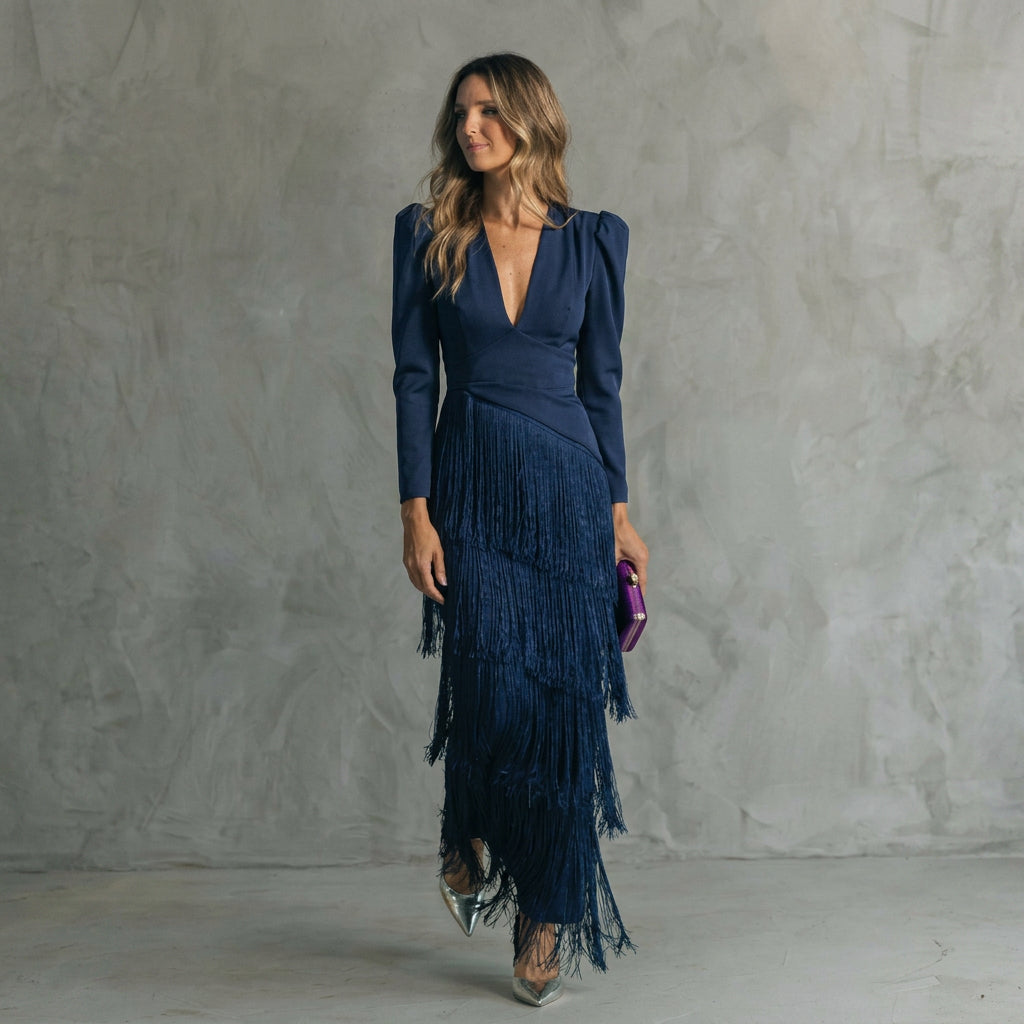 Gabriela – Robe Longue à Franges et Décolleté en V