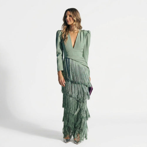 Gabriela – Robe Longue à Franges et Décolleté en V