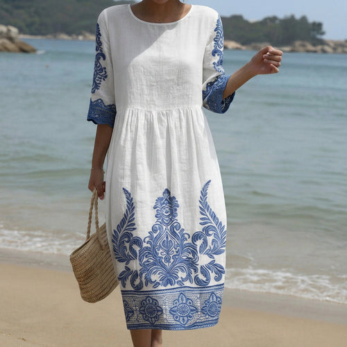 Bianca – Robe Maxi à Col Rond Imprimée