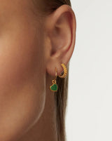 Jelly Heart Charm Mini Hoop Earrings | 18ct Gold Vermeil/Green Chalcedony