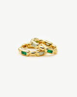 Molten Gemstone Baguette Small Hoop Earrings | 18ct Gold Plated/Blue and Green Onyx