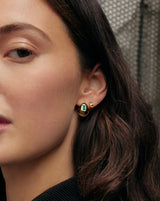 Molten Gemstone Dome Small Hoop Earrings | 18ct Gold Plated/Green Onyx