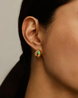 Molten Gemstone Dome Small Hoop Earrings | 18ct Gold Plated/Green Onyx