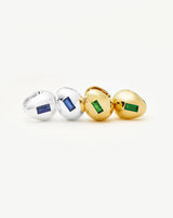 Molten Gemstone Dome Small Hoop Earrings | Silver Plated/Lab Grown Blue Sapphire