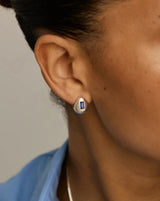 Molten Gemstone Dome Small Hoop Earrings | Silver Plated/Lab Grown Blue Sapphire