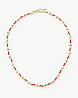 Savi Seed Pearl Beaded Necklace | Red Quartz & Pearl