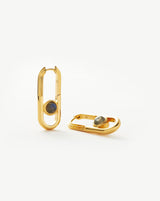 Zenyu Link Gemstone Ovate Hoop Earrings | 18ct Gold Plated/Labradorite